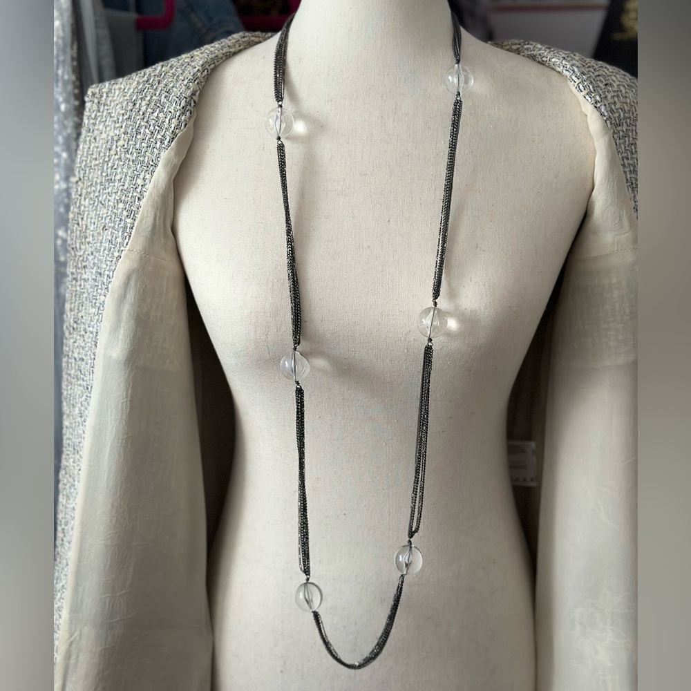 Betsey Johnson Gunmetal Chains and Clear Beads Necklace - Picture 3 of 7